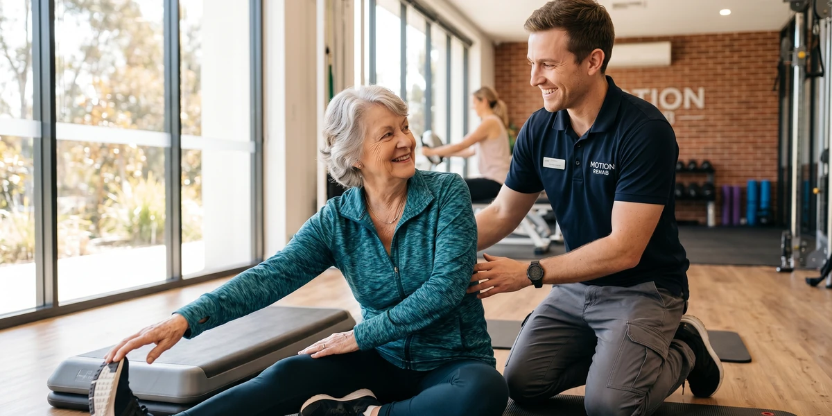A physical therapist working with a patient on a stretching exercise — physical therapy and rehabilitation transportation by With Care